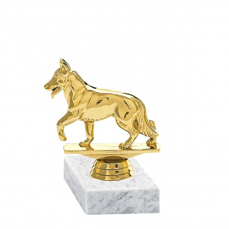 Hund (Deutscher Schäferhund) Goldfigur mit Basis