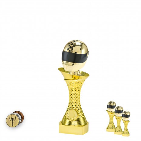 Motorsport (Helm) auf goldenem Säulenständer