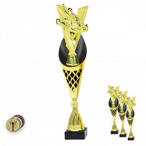 Go-Kart auf einer schwarz-goldenen Trophäe