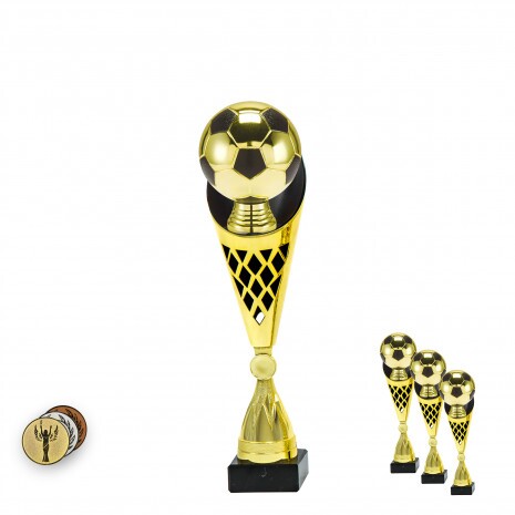Fußballball auf einer schwarz-goldenen Trophäe B