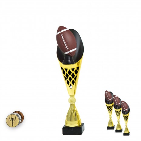 American-Football-Ball auf einer schwarz-goldenen Trophäe B