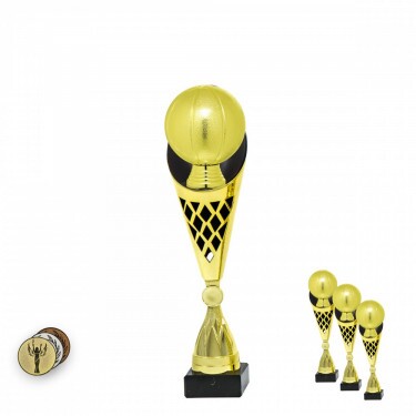 Basketball auf einer schwarz-goldenen Trophäe